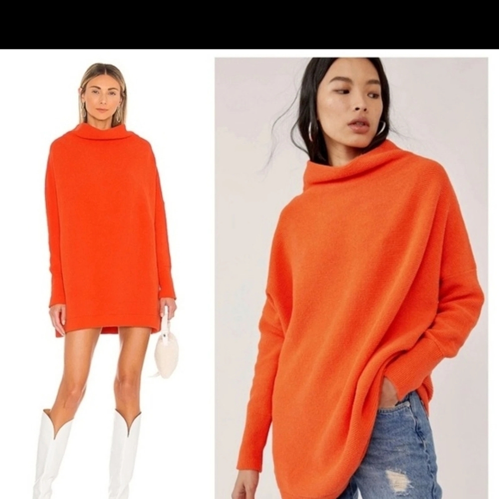 NWT Free People Bold Orange Mock neck Sweater Dress Oversized